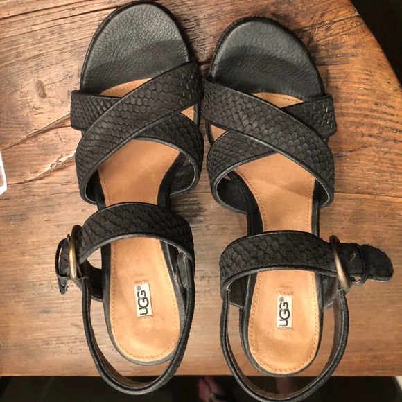 Uggs Black Python Espadrille Platform Wedges 7B - Picture 2 of 6